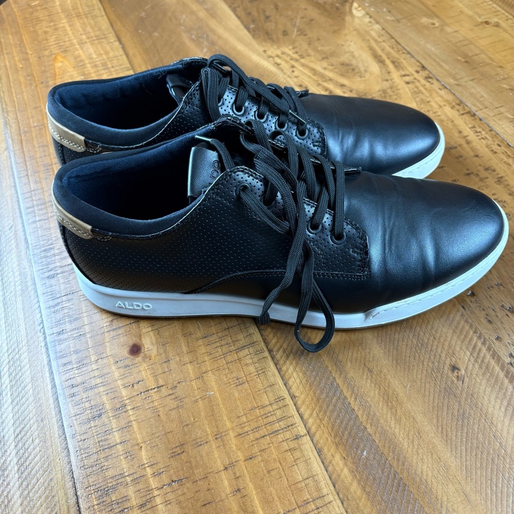 Aldo Black Leather Sneakers For Men View 3